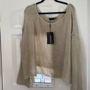 Bell Sleeve Sweater, Beige, From Pretty Little Thing - Size US 26